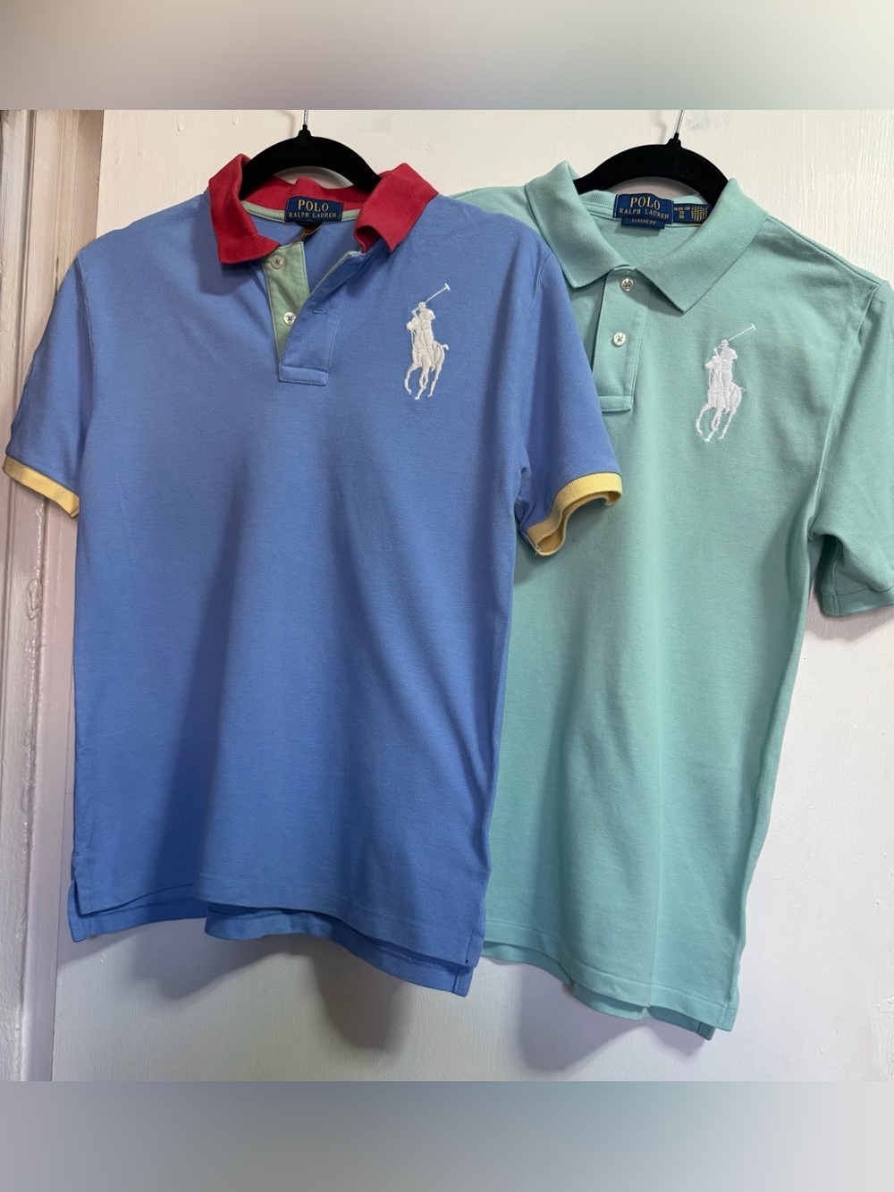 2 Polo by Ralph Lauren Boys Blue Polo with Red Collar & Mint Polo